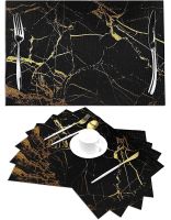 【CC】✑  Gold Marble Placemats for Dining Table Set of 4 Heatproof Non Washable Woven Vinyl