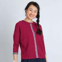 C&amp;D Wine Red Cotton Blouse with round neck and cropped sleeve (CR3RDE)