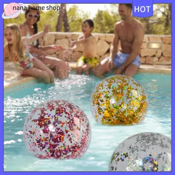 Inflatable Beach Ball, Sequin Beach Balls Confetti Glitter Clear Beach Ball  Swimming Pool Toys 