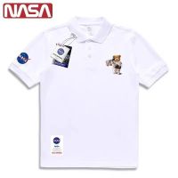 Bear Co-Branded Hot NASA Astronaut Lapel POLO Shirt Mens Top Loose Versatile ins Street Wear T-Shirt Men Short Sleeve Size：s-6xl