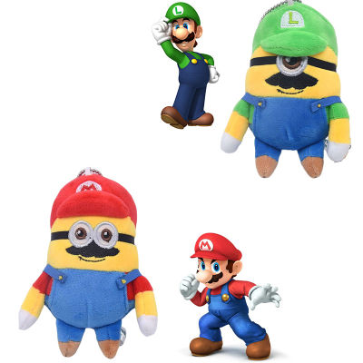Super Bros Mario X Minions Plush Pendant Mario Stuffed Doll Bag Decor Keychain
