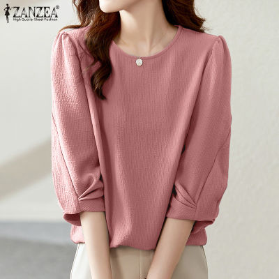 ZANZEA Womens Elegant Commute Round Neck Pullover Versatile 3/4 Sleeve Solid Blouse #11