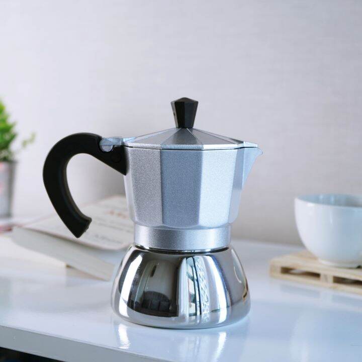 4cup-6cup-เครื่องชงกาแฟ-กาต้มกาแฟ-มอคค่าพอท-ฐานสแตนเลส-stainless-moka-pot-ใช้ได้กับเตาแก๊ส-เตาไฟฟ้า-และเตาแม่เหล็กไฟฟ้า-สีเงิน