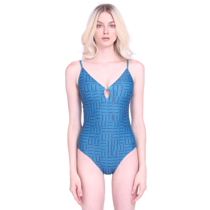 elle-swimwear-ชุดว่ายน้ำสตรี-แบบวันพีช-one-pieces-เสื้อตัวยาวปิดสะดือบิกินี่เต็มตัวสายใหญ่ขาเว้าปกติ-สีน้ำเงิน-e2p1bpj14206