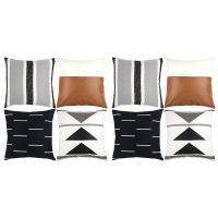 Decorative Throw Pillow Covers Only for Couch, Sofa, or Bed Set of 8 18X18 Inch Short Plush Black White Leather Set