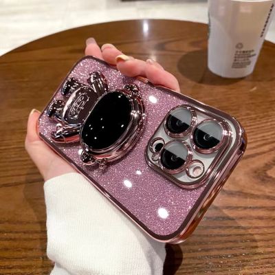 ✥ 【Pink/Blue】Astronaut bracket removable glitter paper เคส compatible for iPhone 14 pro max 13 pro max 12 pro max 11 pro max x xr xs max 7 8 plus case
