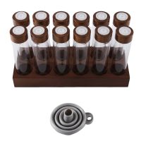 12PCS Coffee Bean Storage Tubes Coffee Bean Cellar Wooden Display Stand and Funnel Espresso Accessories