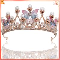 LIPS งานแต่งงาน แฮนด์เมด รัดเกล้า Rhinestone ผีเสื้อ Tiaras สำหรับเด็กผู้หญิง ที่คาดผมไข่มุก มงกุฏเจ้าหญิง