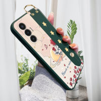 เคส PMP สำหรับ Tecno Pova 3 Tecno Pova Neo Tecno Pouvoir 4 (พร้อมสายรัดข้อมือ) เคสเคสโทรศัพท์พระจันทร์กุหลาบขอบสี่เหลี่ยมปลอกซิลิโคนเหลวคลุมทั้งหมดกล้องป้องกันการกระแทก