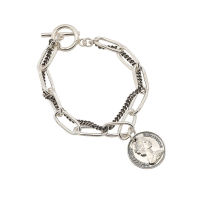 925 Sterling Silver Round Coin Bracelet for Women Men Thick Chain Thai Silver Bracelet Gifts