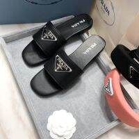 2023 PradaˉNew Fashion Versatile Triangle Square Head Slippers Womens Flat Bottom Comfortable Slippers