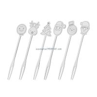 6pcs/set Christmas Fruit Fork Stainless Steel Salad Cake Dessert Toothpick