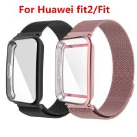 สายรัดแม่เหล็กมิลานสําหรับนาฬิกา Huawei Fit 2 สายรัดข้อมืออัจฉริยะเปลี่ยนสร้อยข้อมือโลหะพร้อมตัวป้องกันหน้าจอ เคส