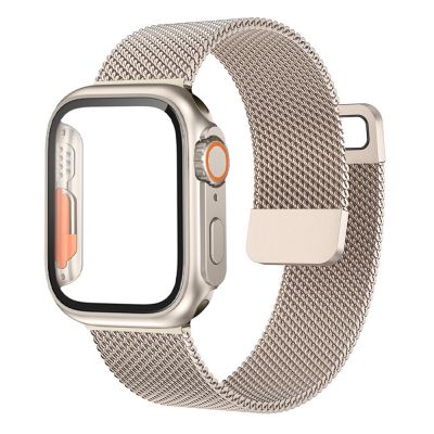Glass+Case+Strap For Apple Watch Band 40mm 44mm 45mm 41mm 45 44 mm cover+Milanese Loop Bracelet Correa iWatch series 7 se 45 6 8 Straps