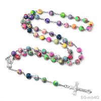 【CW】℡  Multicolor Polymer Clay Beads Rosary Necklace INRI Crucifix Pendant Chain Female Jewelry