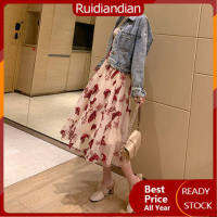 Ruidiandian ROK High Waist ปักลายผีเสื้อ S-2XL สำหรับผู้หญิงสไตล์ใหม่อเนกประสงค์เอวยางยืดยาวปานกลาง