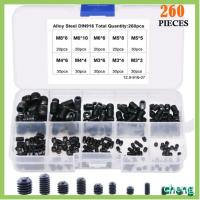 CHENG M3/4/5/6/8 ชุดสกรูสกรู 10ขนาด สีดำสีดำ Hex grub screw Assortment KIT พร้อมกล่องเก็บของ เหล็กกล้าคาร์บอนเกรด12.9 สกรูซ็อกเก็ตหัวอัลเลน ตกแต่งด้วยไม้ตกแต่ง