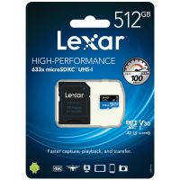 Lexar 512GB 633X microSDXC Memory Card A2 UHS-I (U3) V30 100MB/s w/SD Adapter