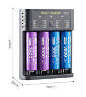 4 สล็อต Smart Charger สำหรับแบ็ตเตอรี่  Lithium-ion หรือ Ni-MH 1.2V(AA/AAA) ให้กระแสไฟสูงที่ 2A MAX