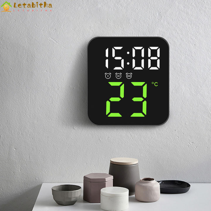 จอแสดงผลข้อมูลเวลาอุณหภูมิเตือนนาฬิกาดิจิตอลอิเล็กทรอนิกส์-led-นาฬิกาหัวเตียงความสว่าง2ปรับระดับได้สำหรับการตกแต่งบ้าน