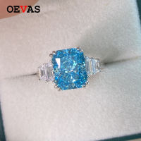 OEVAS 100 925 Sterling Silver Aquamarine Wedding Rings For Women Sparkling High Carbon Diamond Engagement Party Fine Jewelry