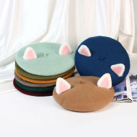 VISROVER 2020 New Cute Adult Cat Ear 100 Wool Beret Solid Autumn Hat Winter Cap Spring Punk Beret Hat Rabbit Beret Wholesale