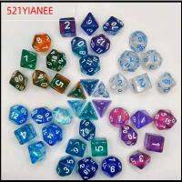 521YIANEE 7Pcs/set 7-Die ลูกเต๋า DND D4 D6 D8 D10 D12 D20 เกมตาราง ลูกเต๋าหลายด้าน ทนทานต่อการใช้งาน อะคริลิค ลูกเต๋าเกม TRPG DND