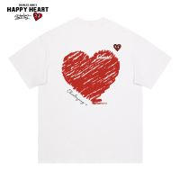 2023 NEWCharles Peach Heart เสื้อยืดแขนสั้นสำหรับผู้ชายใหม่หลวมฤดูร้อนผ้าฝ้าย Love Fun Print