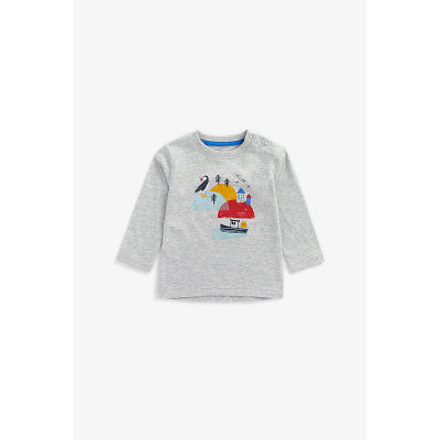 เสื้อยืดแขนยาวเด็กผู้ชาย Mothercare grey puffin island long-sleeved t-shirt ZB604