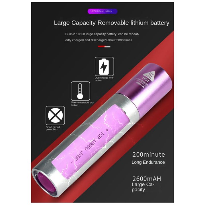365nm-aluminum-alloy-portable-uv-flashlight-rechargeable-zoom-inspection-light-pet-detection-light-purple