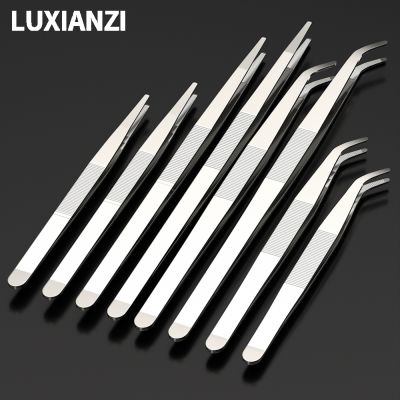 LUXIANZI Stainless Steel Tweezers Thicken Medical Tool 18-30cm Elbow Long Straight Forceps Multifuctional Repair Hand Tools