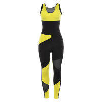 Yellow Black Women Sexy Fitness Yoga Suit Mesh Patchwork Backless Sports Jumpsuit Gym Training Clothes Female One-piece Sets