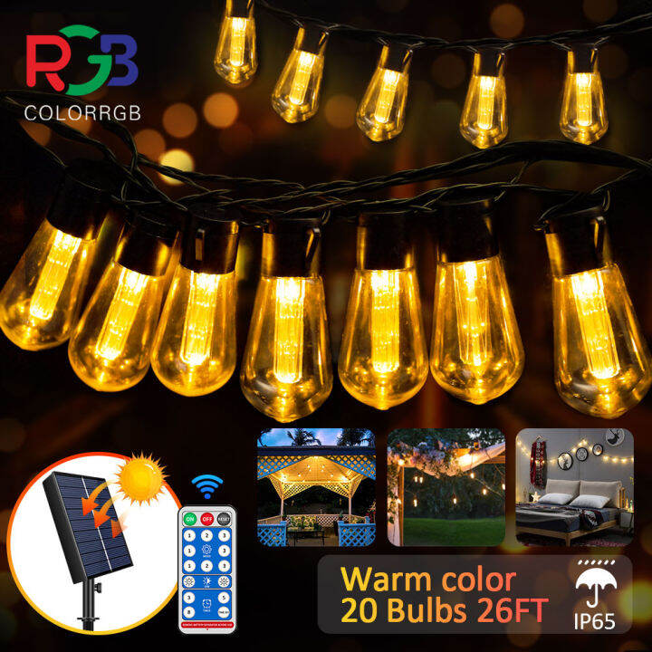 ColorRGB (With/No Remote) Solar Outdoor String Lights, 26FT S14