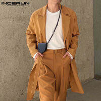 ☄℡ hnf531 (Western Style) INCERUN แขนยาวสำหรับผู้ชาย Parka Trench แจ็คเก็ตคู่เสื้อ Windbreaker Outwear