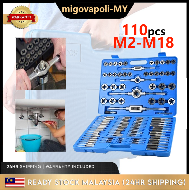 [Malaysia stock] 110pcs/set Tap And Die Set Metric M2M18 Screw Nut