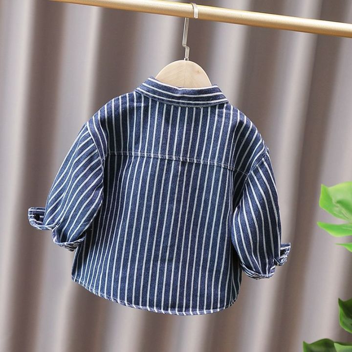 amila-kids-vertical-stripe-pocket-paneled-denim-jacket-for-boys-and-girls-2022-spring-autumn-baby-thin-top-baby-shirt