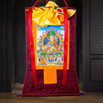 【High-quality】 Original Guru Rinpoche Thangka ปักผ้าติดตั้งทิเบต Thangka ตกแต่งภาพวาด Guru Stings พระพุทธรูปรูปปั้นแขวนภาพวาดพระพุทธรูปทิเบตเนปาล