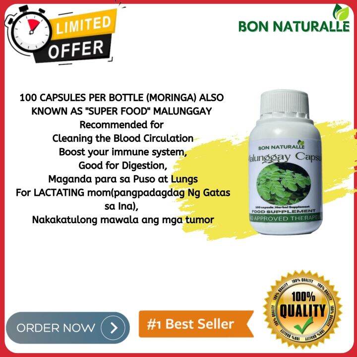 Bon Naturalle Malunggay Capsules (moringga) 100 Capsules 400mg of Pure