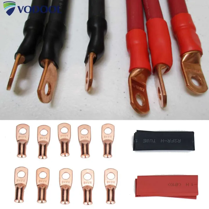 8 AWG Heavy Duty Copper Battery Cable Lug + Heat Shrink Tube Assortment