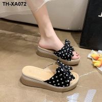 Thick-soled slope heel slippers women wear ins tide 2023 summer new wave point bowknot sandals all-match flip flops