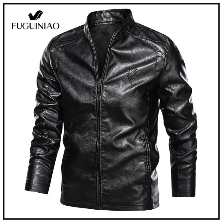 fuguiniao-ชายเสื้อหนังแท้วินเทจมอเตอร์ไซด์เท่ซิปชายเสื้อกระเป๋าลำลอง-stand-collar-men-club-outwear