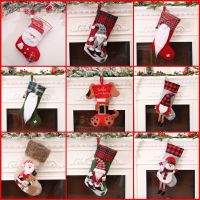 Christmas Stockings Fabric Santa Claus Sock Gift Kids Candy Bag Snowman Deer Pocket Hanging Xmas Tree Ornament New Year 2023