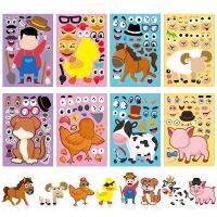 8 Sheets Puzzle Games Kids Stickers DIY Funny Make A Face Dinosaur Animal Monsters Cartoon Sticker Education Toys Pegatinas Stickers