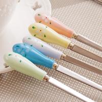 Stainless Steel Coffee Spoon Ceramic Handle Milk Tea Ice Cream Dessert Spoons Serving Utensils