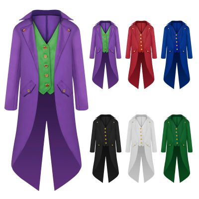 HOT11★Kids Renaissance Steampunk Tailcoat Halloween Costumes for Boys Medieval Pirate Vampire Victorian Jacket Coat