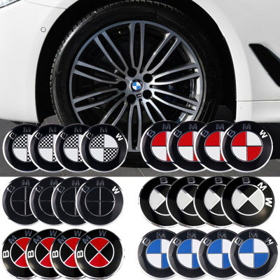 รถ BMW จัดแต่งทรงผม4Pcs รอกหมุนโลหะ Center Hub สติกเกอร์ฝา Decal ยางตกแต่งรถเครื่องประดับ