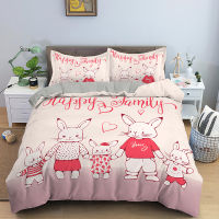 Cartoon Rabbit Bunny Bedding Set for Kids Girl Children Polyester Duvet Cover Set Quilt Cover with Pillowcase Comforter Bedding