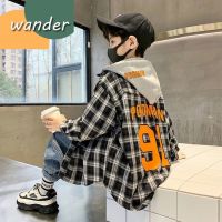 WANDER เสื้อมีฮู้ดเด็กชาย เสื้อโค้ทเด็กญ เสื้อลายสก๊อตแฟชั่นเกาหลี เสื้อแจ็คเก็ตมีฮู้ดแขนยาวทรงหลวมสำหรับเด็ก23728