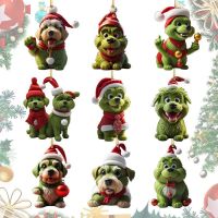 2024 New Christmas Green Dog Decoration Creative Cartoon Dog With Christmas Hat Pendant Xmas Tree Car Ornament Hanging Noel Gift Christmas Ornaments