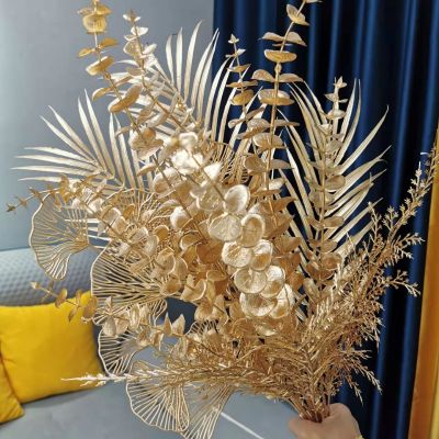 Artificial Flowers Gold Ginkgo Eucalyptus Leaf Rose Fake Flower DIY New Year Home Party Christmas Decoration Wedding Arrangement